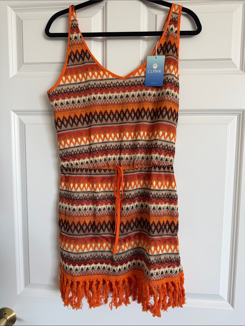 Cupshe Orange Multicolor Knit Fringe Beach Cover-Up